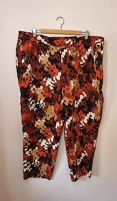 M&S CLASSIC Size 22 Short Length Tapered Trousers Brown Patterned Lightweight • £12.99