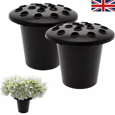 Set Of 2 Black Memorial Grave Vase Pots For Fresh Artificial Flowers Replacement • £5.45