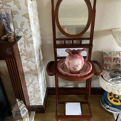 Wooden Wash Stand With Jug And Bowl Jug Is Cracked • £35