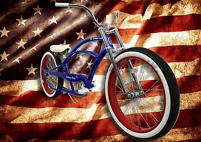 26  Fat Tires Stretch Beach Cruiser Bike Single Speed Blue Frame Red Rim Bicycle • $764.99