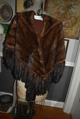 Vintage Brown Mink Fur DRAPING TAILS Cloak Shawl Wrap Stole Cape Os 30x30in • $299.99