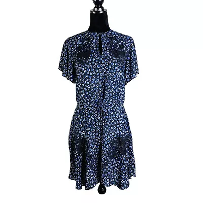 Reiss Amalia Ditsy Print Lace Dress Black Blue Floral Size 4 • $28