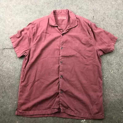 Abercrombie Fitch Shirt Men XL Maroon Solid Short Sleeve Cuban Cotton Viscose • $19.71