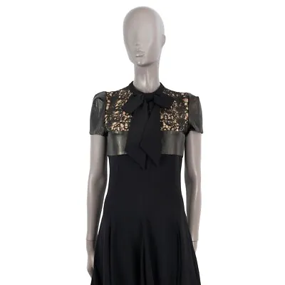 68762 Auth SAINT LAURENT Black 2013 LEATHE TRIM LACE PANEL Dress 38 S • $999.99