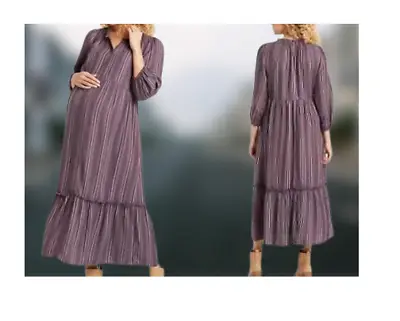 Isabel Maternity Size Small Modern Purple Plum Stripe Button Front House Dress • $20.96