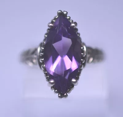 Vintage Kabana Sterling Silver  Ring 2.6 Ct Marquise Faceted Amethyst Size 6.5 • $95