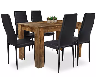 Dining Table And Chairs 4/6 Set Pu Leather Seat Dining Kitchen Room Furniture • £149.95