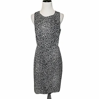 J Crew Navy Blue & White Basket Weave Leopard Sheath Dress Sleeveless Size 4 NEW • $29.99