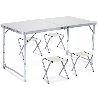 $49.99 • Buy 4FT Portable Folding Camping Table 4 Stools Seats Set Aluminum For Picnic Party