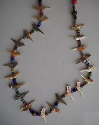 Vintage Native American Beaded Necklace With Abalone Birds • $15.50