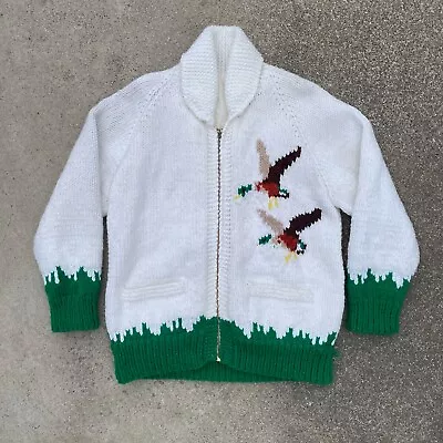 Vintage 60’s Duck Cowichan Sweater Wool Knot Zip Up Talon Handmade USA • $100
