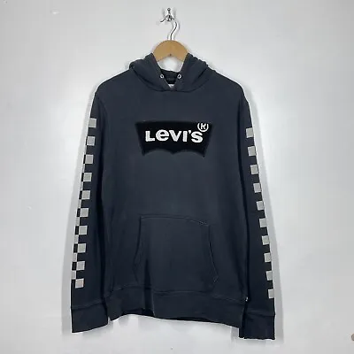 Levis Hoodie Mens Medium Black Pullover Smoked Faded Thrashed Chequered Arms M • £13.99