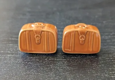 Vintage Mini Travel Suitcases Salt And Pepper Shaker Set Brown Ceramic • $6