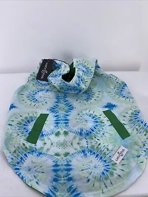 Lucy & Co Dog Reversible Raincoat XL Tie Dye Blue Green Zip Hood Jacket • $13.59