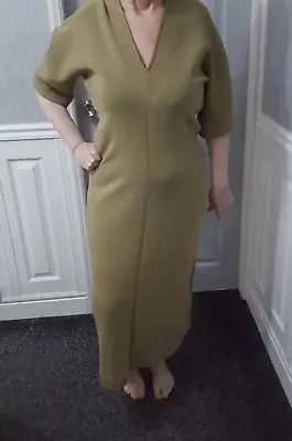 COS Khaki Olive Green Stretch Scuba Midi Dress Size L • £19.99