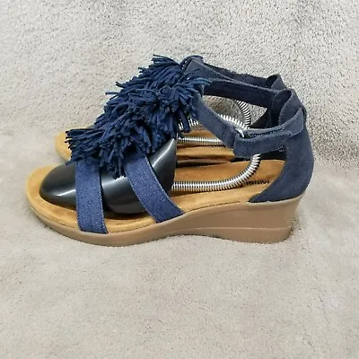 MInnetonka Shoes Womens Size 7 Blue Pom Fringe Wedge Sandals • $29