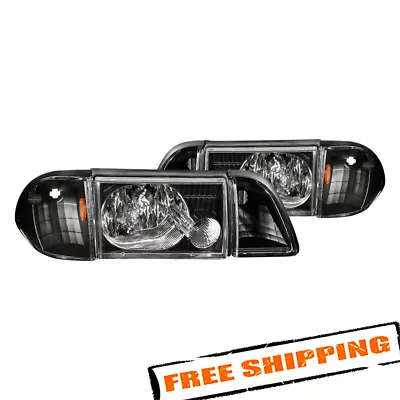 Anzo Black Euro Headlights With Corner & Parking Lights For 87-93 Ford Mustang • $213.14