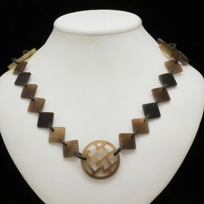 $688 • Buy Hermes Diva Necklace Long Buffalo Horn Khaki Brown