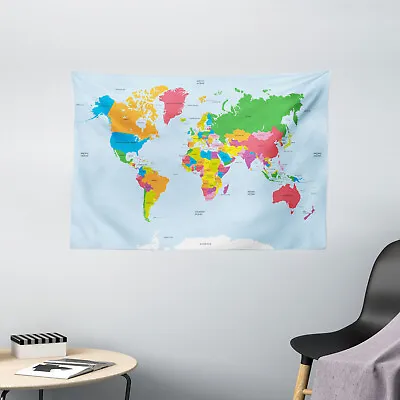 $27.99 • Buy Map Tapestry Colorful Political World Print Wall Hanging Decor 60Wx40L Inches