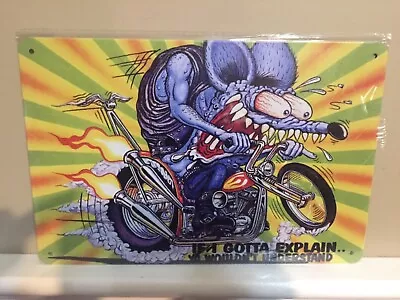 Motorcycle Cartoon Comic Rat Art Metal Tin Sign  • $17.99