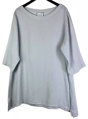 La Fixsun Large Oversize Top Tunic Shirt Gray Silver 100% Linen Lagenlook   A • $49.49