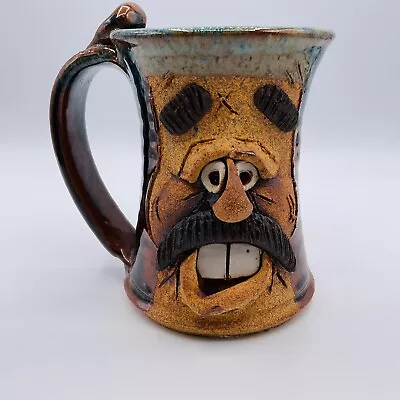VTG Stoneware Coffee Cup Large Face 3D Beer Stein Tall Mug Cowboy Mustache 1980s • $48.74