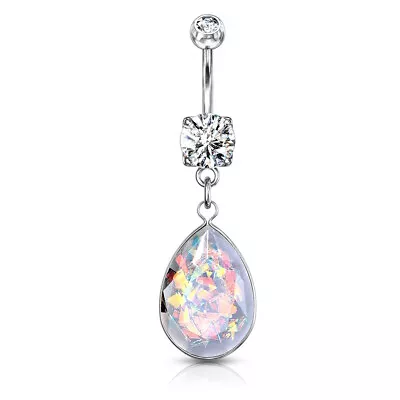£3.99 • Buy TITANIUM Glitter Teardrop - Dangle Belly Bar - 6mm 8mm 10mm 12mm 14mm 16mm
