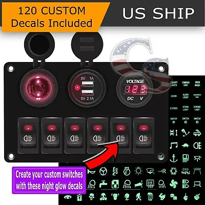 $26.99 • Buy Car Marine Boat 6 Gang Waterproof Circuit Red LED Rocker Switch Panel Breaker