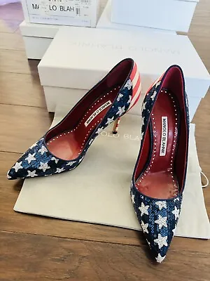 Manolo Blahnik Women Pump With America Flag Sequins Design Size 35.5 • $199