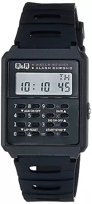 Q&Q Retro Black Resin Calculator Watch Water Resist Alarm Chrono L123J001Y • £19.50