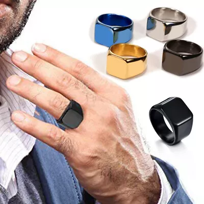 Men Stainless Steel Square Signet Ring Pinky Thumb Rings Dad Father Jewelry Gift • $3.19