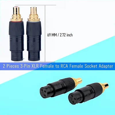 2x Gold Plated 3Pin XLR Female Male To RCA Female Audio Socket Adapter Connector • £11.88