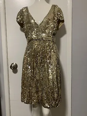 Vintage Dolce Jovani Gold And Silver Sequins Women's Dress Size 8 100% Silk • $50