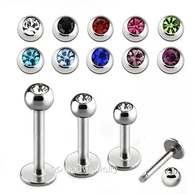 1pc. 14G Press Fit Gem Top 316L Surgical Steel Labret Monroe Tragus • $2.50