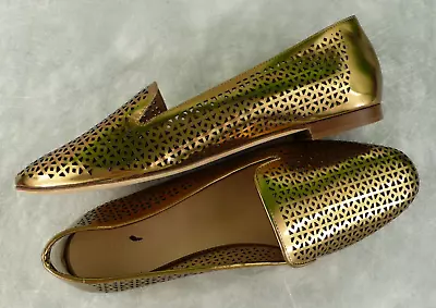 NEW J. CREW Retail $228 DARBY METALLICLEATHER LOAFERS DARK GOLD LEATHER 7 ITALY • $118