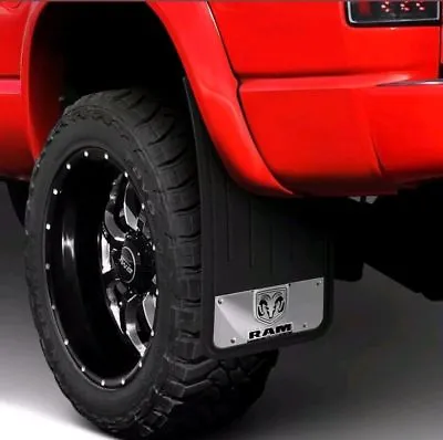 2- 12 X23  Rear Mud Flaps DODGE RAM HEAD OEM Factory Logo CHROME Splash Guards • $169.95