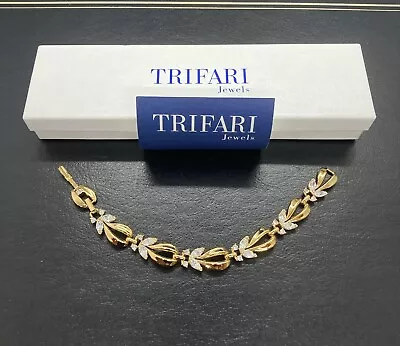 Trifari Rhinestone Bracelet  Crystal Rhinestone On Gold Tone 7.5” Unused Marked • $63.75