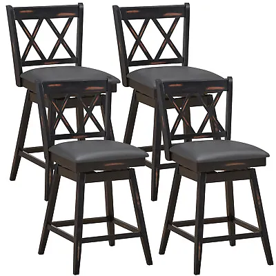 Costway Set Of 4 Bar Stools Swivel Counter Height Chairs With Rubber Wood Legs • $309.99