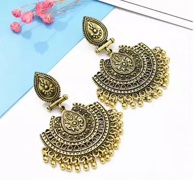 Indian Antique Gold Color Statement Earrings - Oxidised Earrings -Jhumka Earring • $12