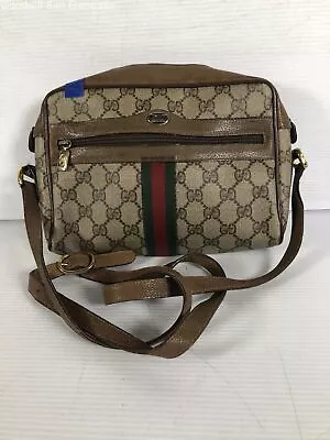 VTG Gucci Womens Ivory Taupe Italy Adjustable Strap Crossbody Bag Small COA • $68