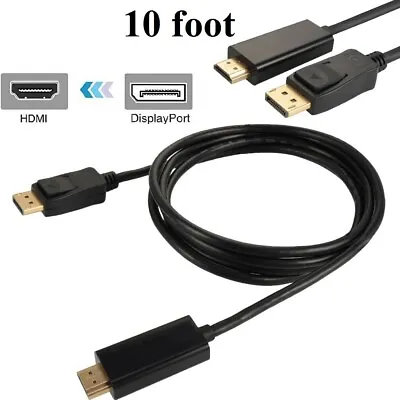 10FT Display Port To HDMI Cable Cord DP To HDMI Cable Adapter Gold Plated HD US • $7.99