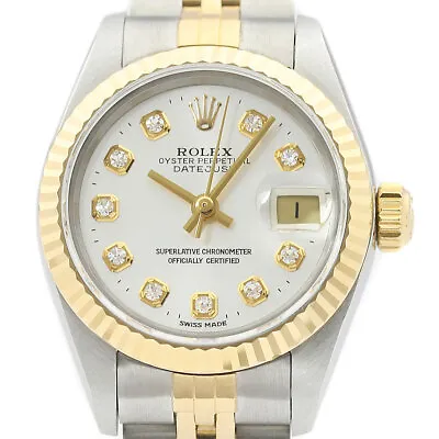 Rolex Ladies Datejust 69173 18K Yellow Gold & Steel Silver Diamond Dial Watch • $6581.42