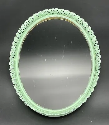 Vintage Filigree Vanity Mirror Tray Mint Green Oval Felt Back 9.5  X 6.5  • $19.99