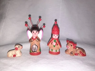 Miniature Vintage Tonala Mexican Folk Art Pottery Nativity Set Of 4 Pieces • $13.95