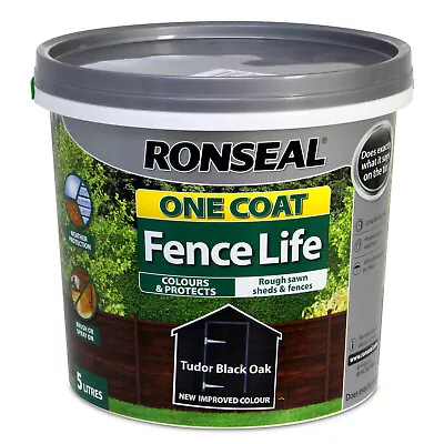 Ronseal 5 Litre Tudor Black Oak One Coat Fence Life Quick Dry Garden Shed Paint • £14.95