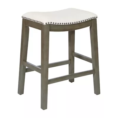 Saddle Stool 24  In Beige Fabric And Antique Grey Base And Linen Fabric 2-Pack • $159.99