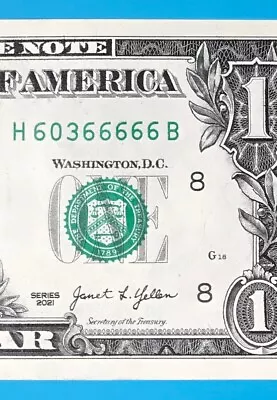 H 60366666 B : Six 6 's / Trailing Five 6 's $1 One Dollar Bill • $19.99