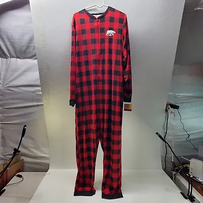Dearfoams Men's 1-Piece Checkered Pajamas Size XL X-Large Red Black PJs Bear • $14.99