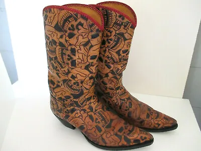 Liberty Mens Western Cowboy Boots Size 11.5D Brown Leather Tooled Skulls • $1150