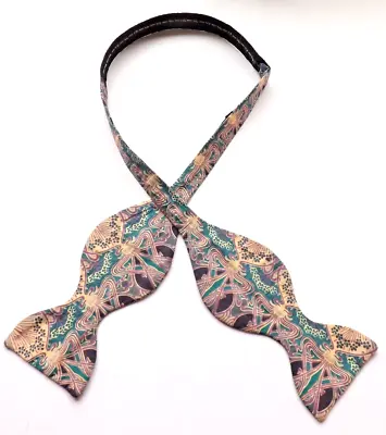 Retro LIBERTY Bow Tie Self Tie Ianthe Tana Lawn Cotton Teal Multi • £14.99